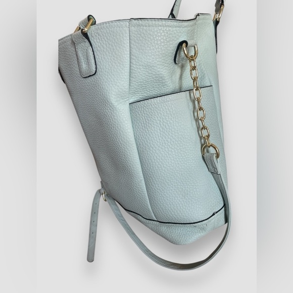 Merona Aqua Crossbody/Shoulder Tote Pebble Faux Leather Adjustable Large - Picture 2 of 9
